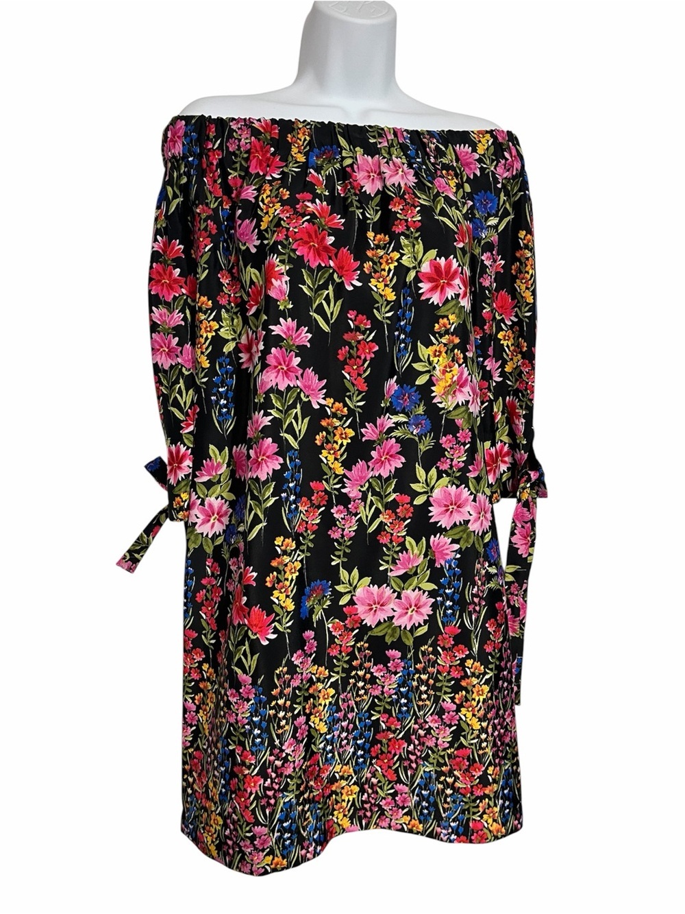 Stunning Vince Camuto Black Floral Off-Shoulder Mini SunDress Size 8 Summer
